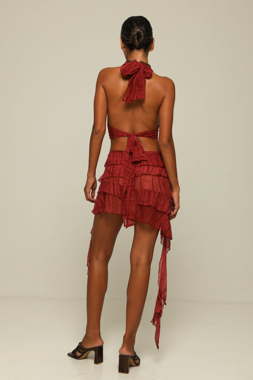 Asymmetric Ruffle Skirt Hibiscus