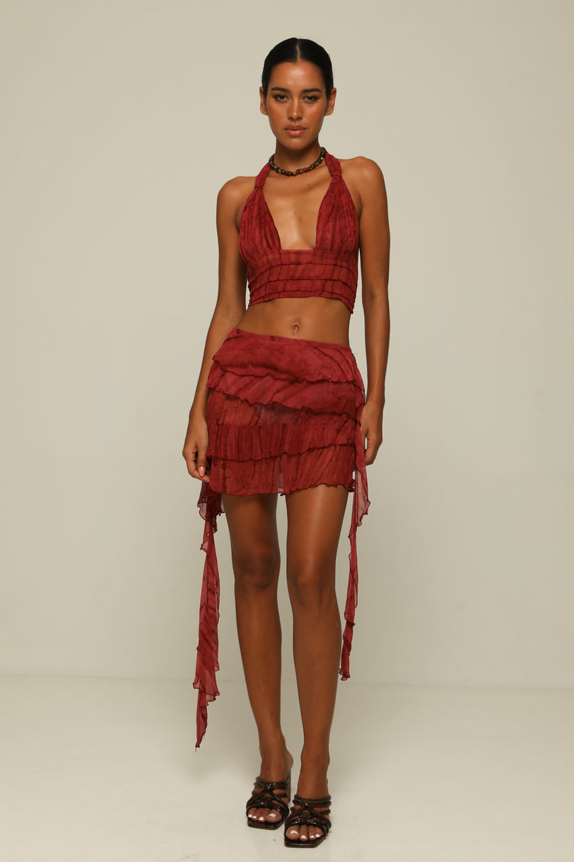 Asymmetric Ruffle Skirt Hibiscus