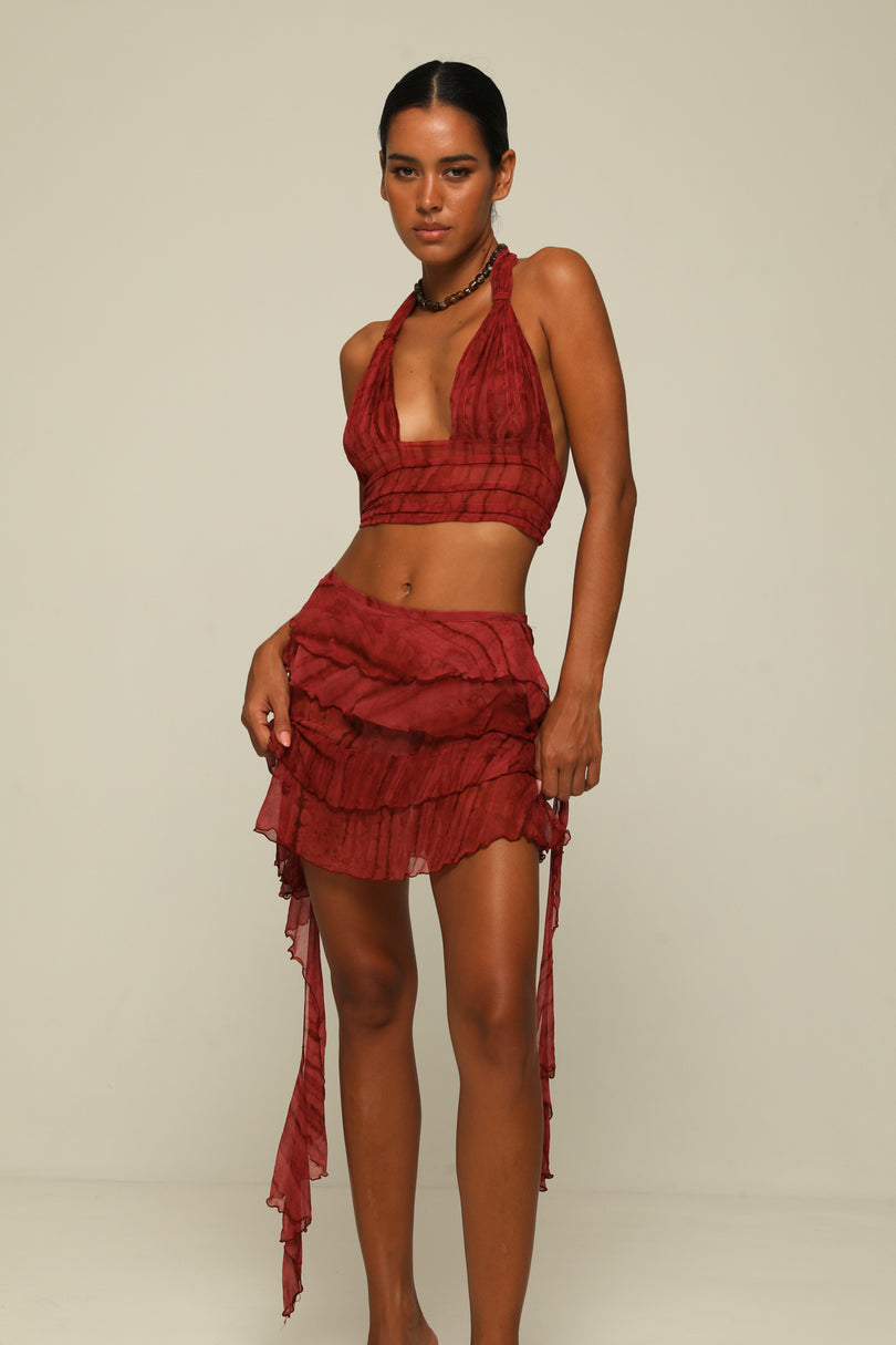 Asymmetric Ruffle Skirt Hibiscus