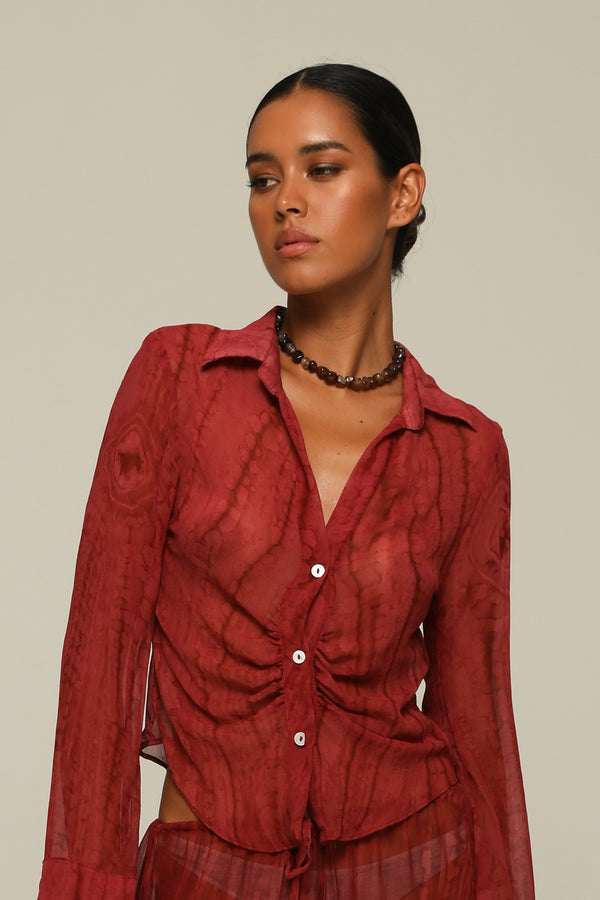 Button-up Blouse Hibiscus